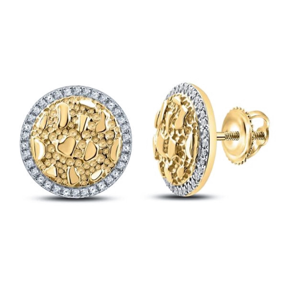 Iced Round Mens Cz Gold 925 Sterling Silver Circle Hip Hop Nugget Stud Earrings